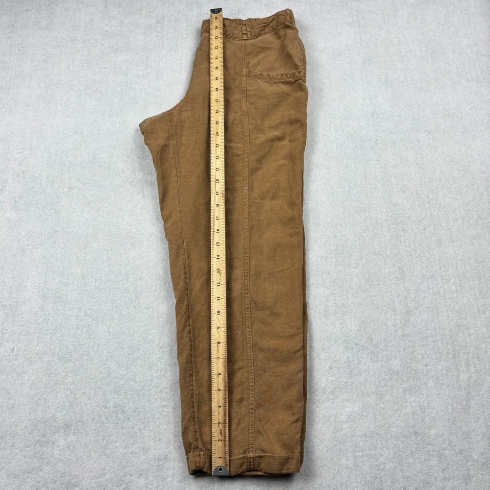 CC California Womens Large Brown Linen Blend Elastic Waist Tapered Ankle Pants